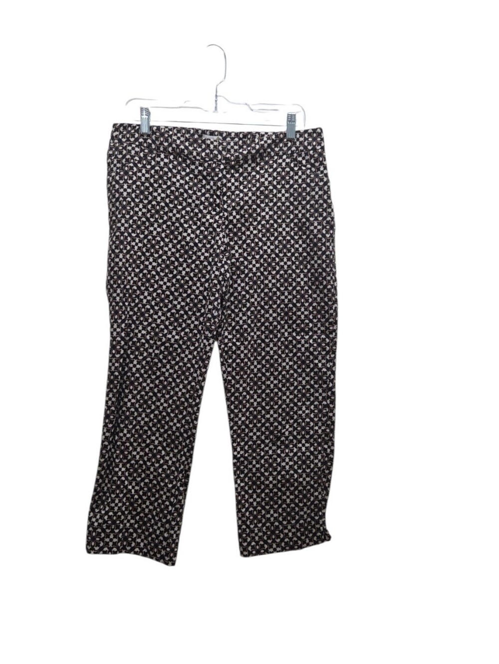 Laundry Shelli Segal Pants 10 Black Cream Floral Print Cropped Stretch Cotton